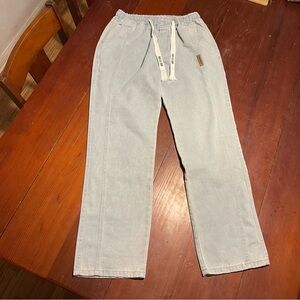 Light Blue Unisex Drawstring Pants With Pockets Size 3X